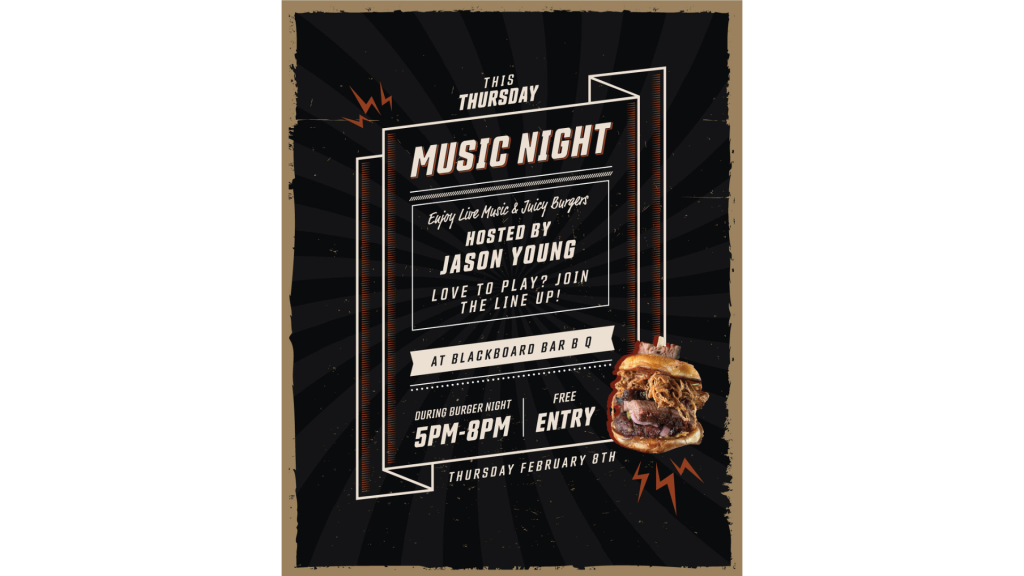 black board bar b q live music and burger night
