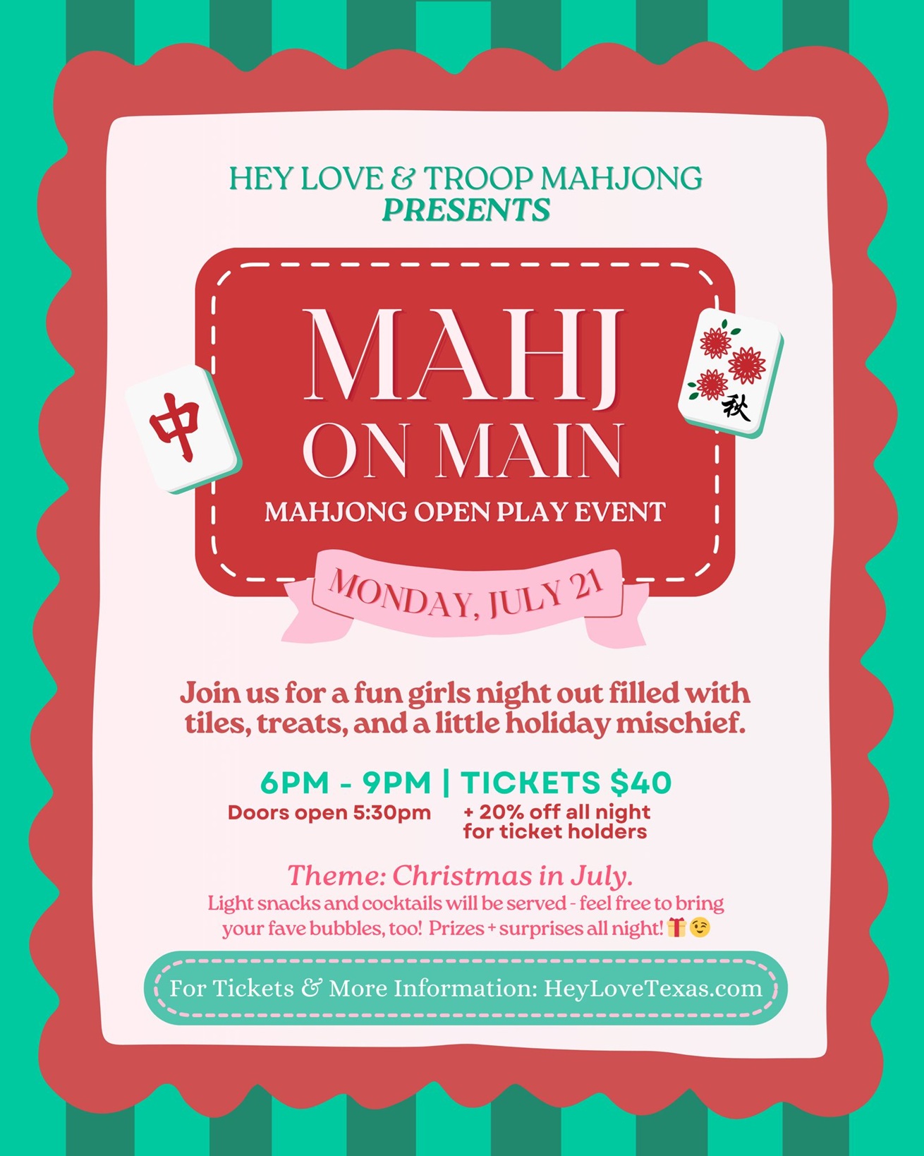 Mahj on Main: Christmas in July Edition at Hey Love Texas