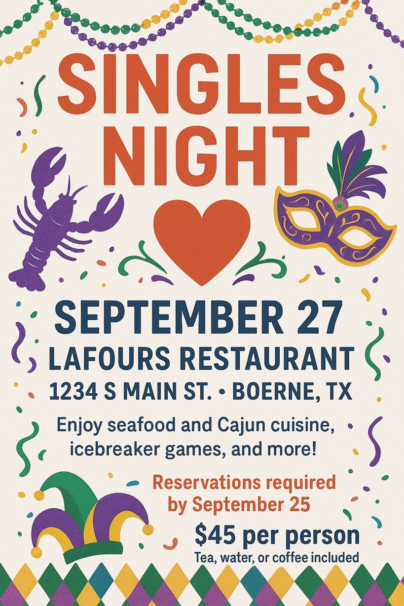 Singles Night at Lafours Restaurant