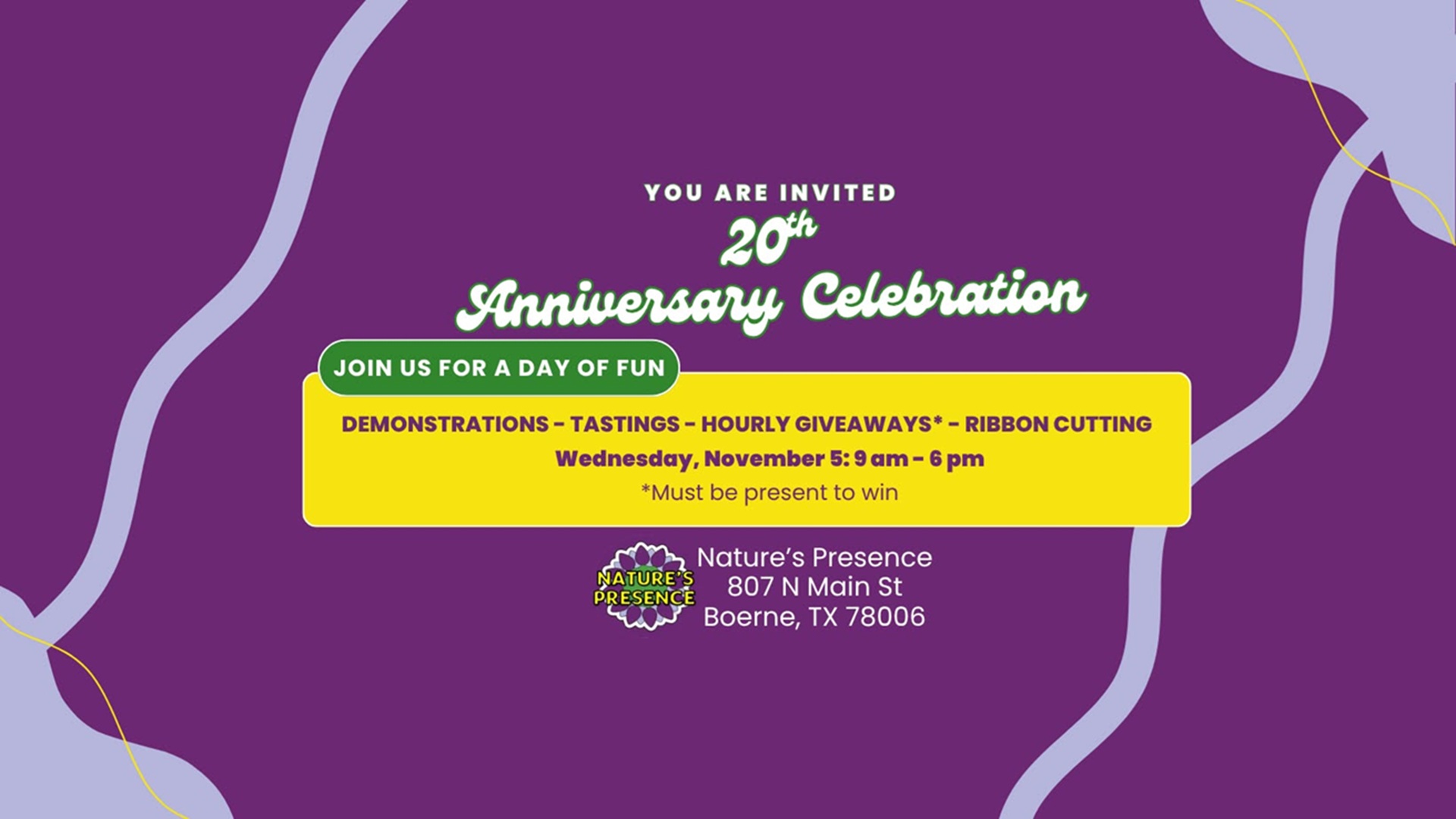 20th Anniversary Celebration at Nature's Presence