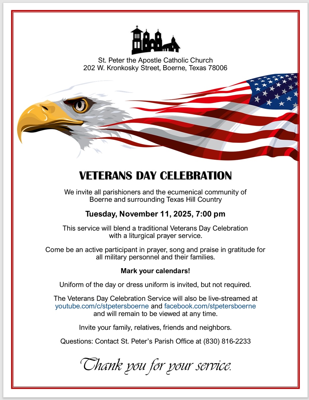 Veterans Day Celebration at St. Peter the Apostle Catholic Church