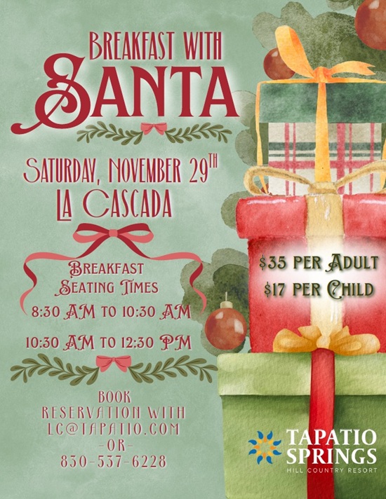 Breakfast with Santa at Tapatio Springs Hill Country Resort