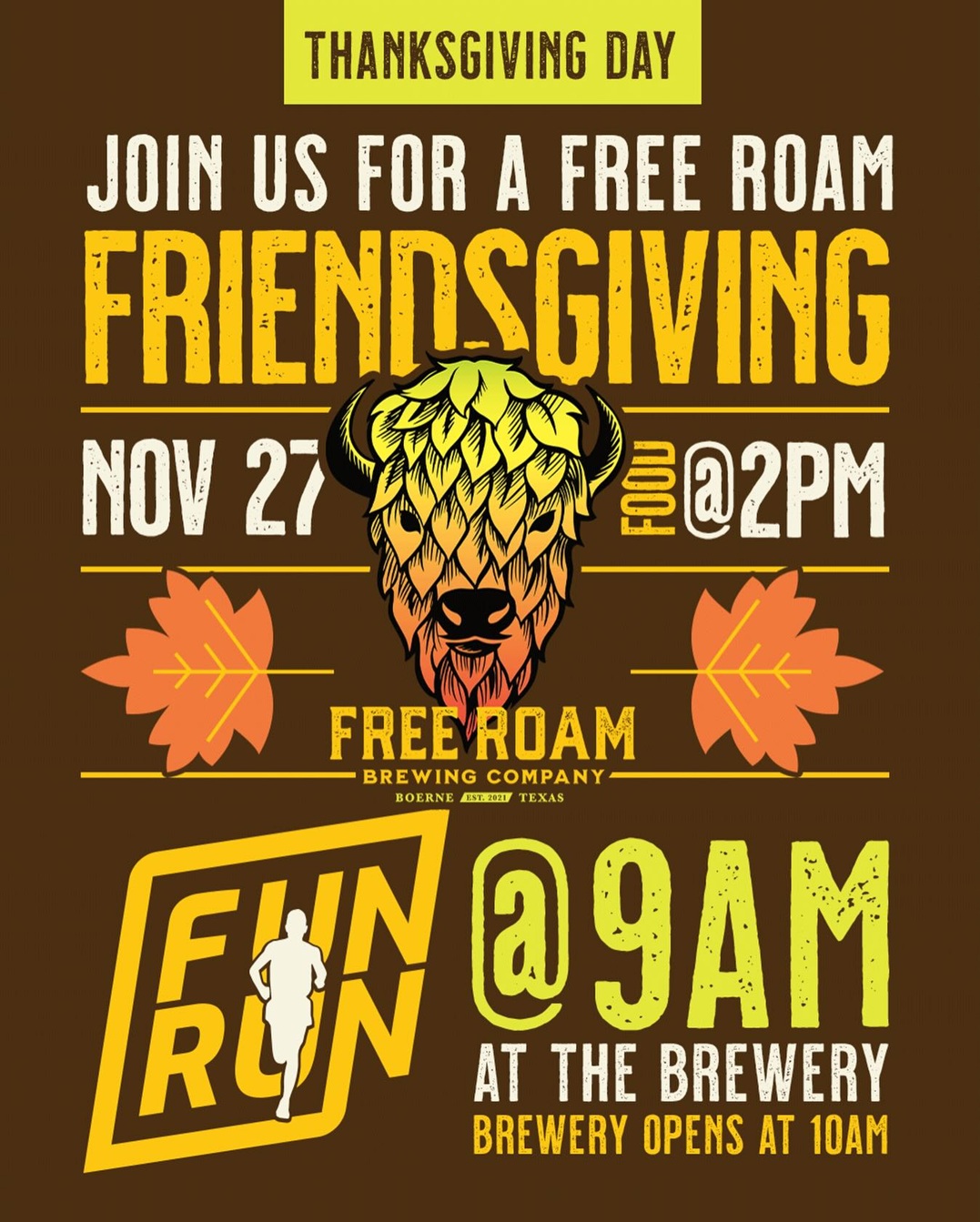 Thanksgiving Fun Run and Friendsgiving at Free Roam Brewing Company