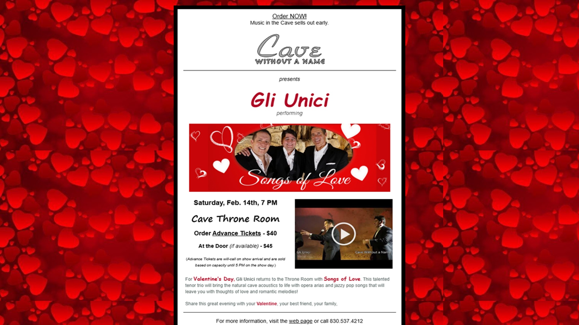 Gli Unici: Three Tenors Perform Songs of Love at Cave Without A Name