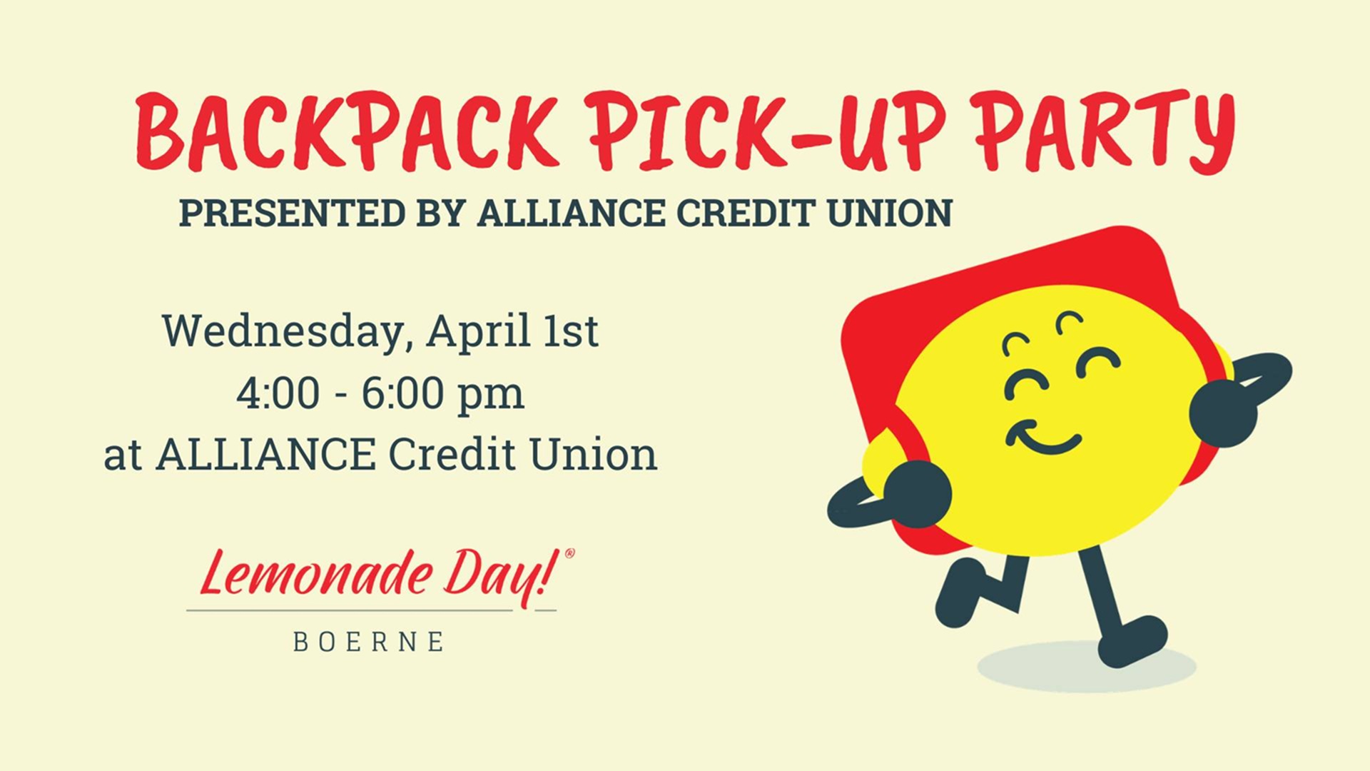 Backpack Pick-Up Party at ALLIANCE Credit Union