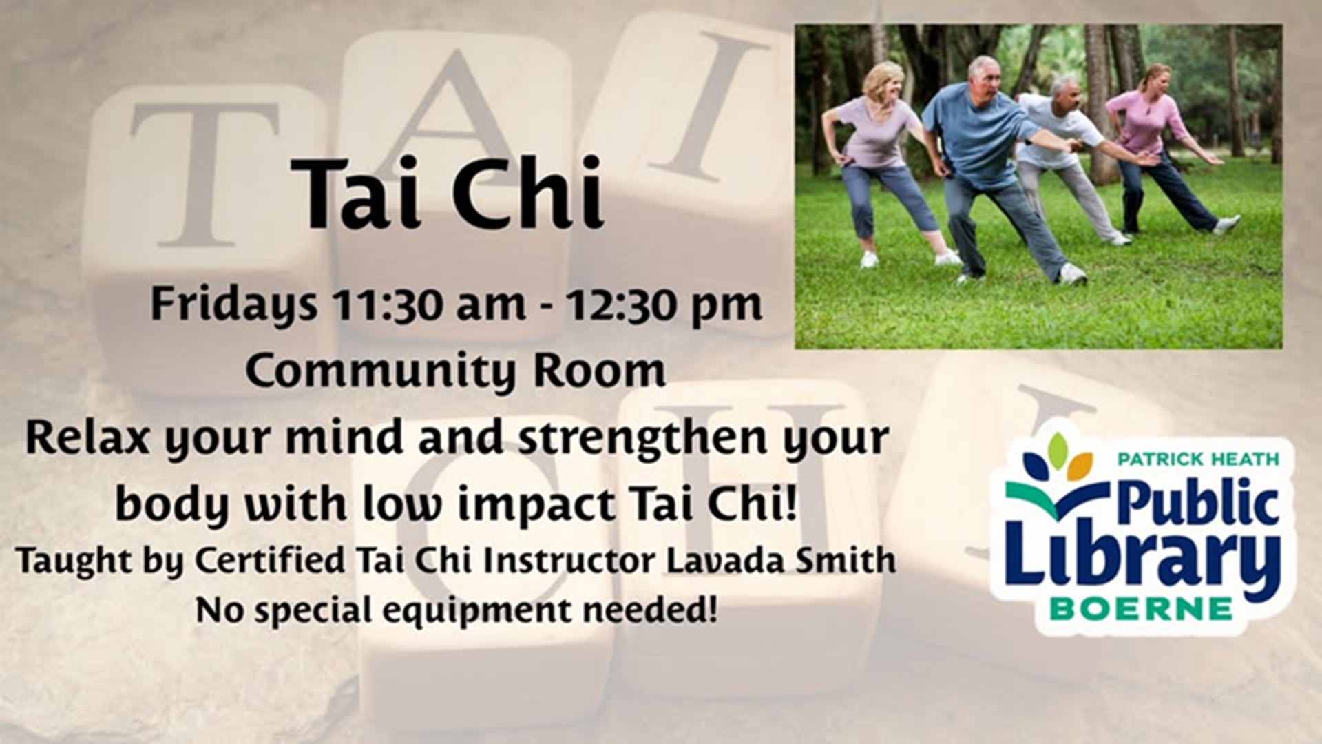 Tai Chi at Patrick Heath Public Library