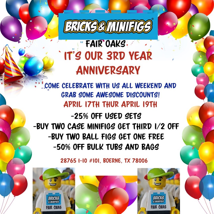3rd Year Anniversary Celebration at Bricks & Minifigs Fair Oaks