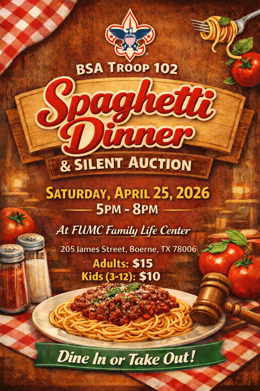 Spaghetti dinner and silent auction flyer_with location address
