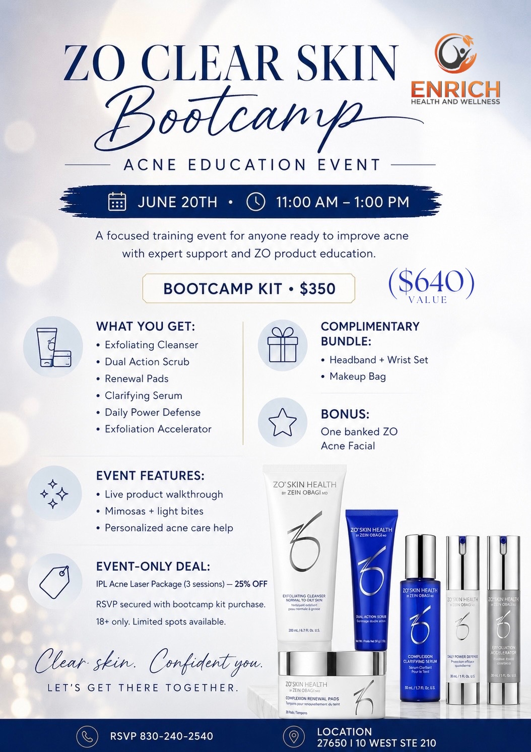 ZO Clear Skin Bootcamp at Enrich Health and Wellness