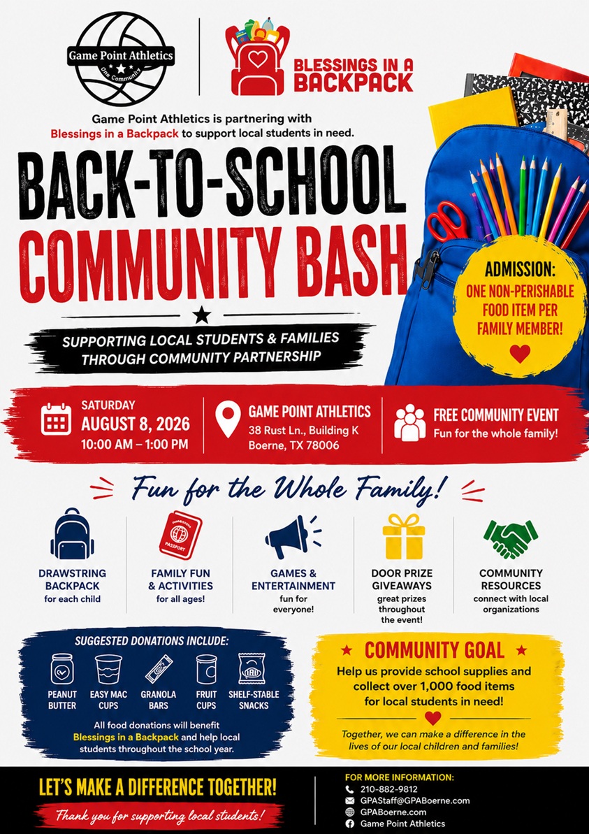 Back-To-School Community Bash at Game Point Athletics