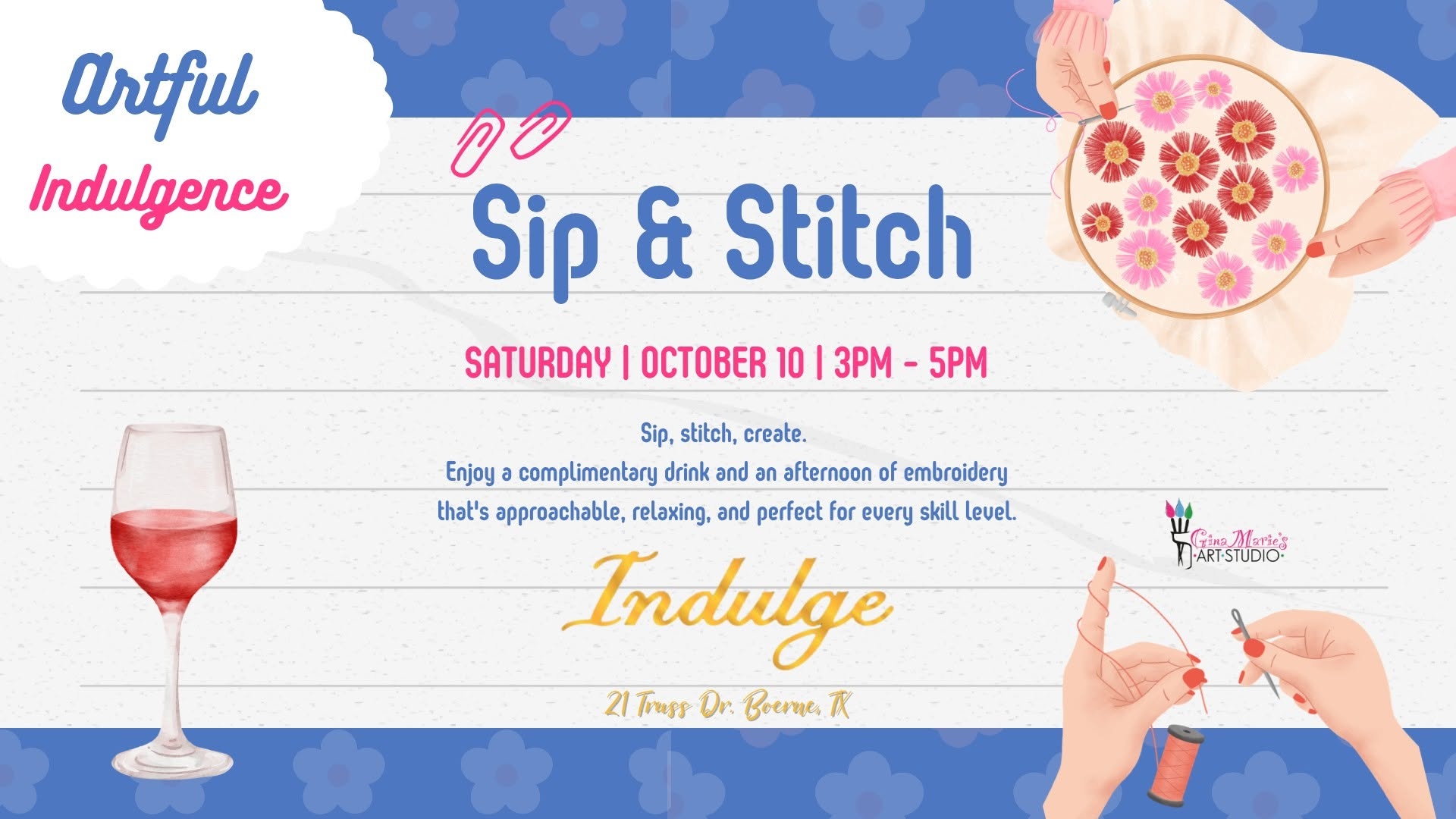 Artful Indulgence: Sip & Stitch at Indulge Wine Bar