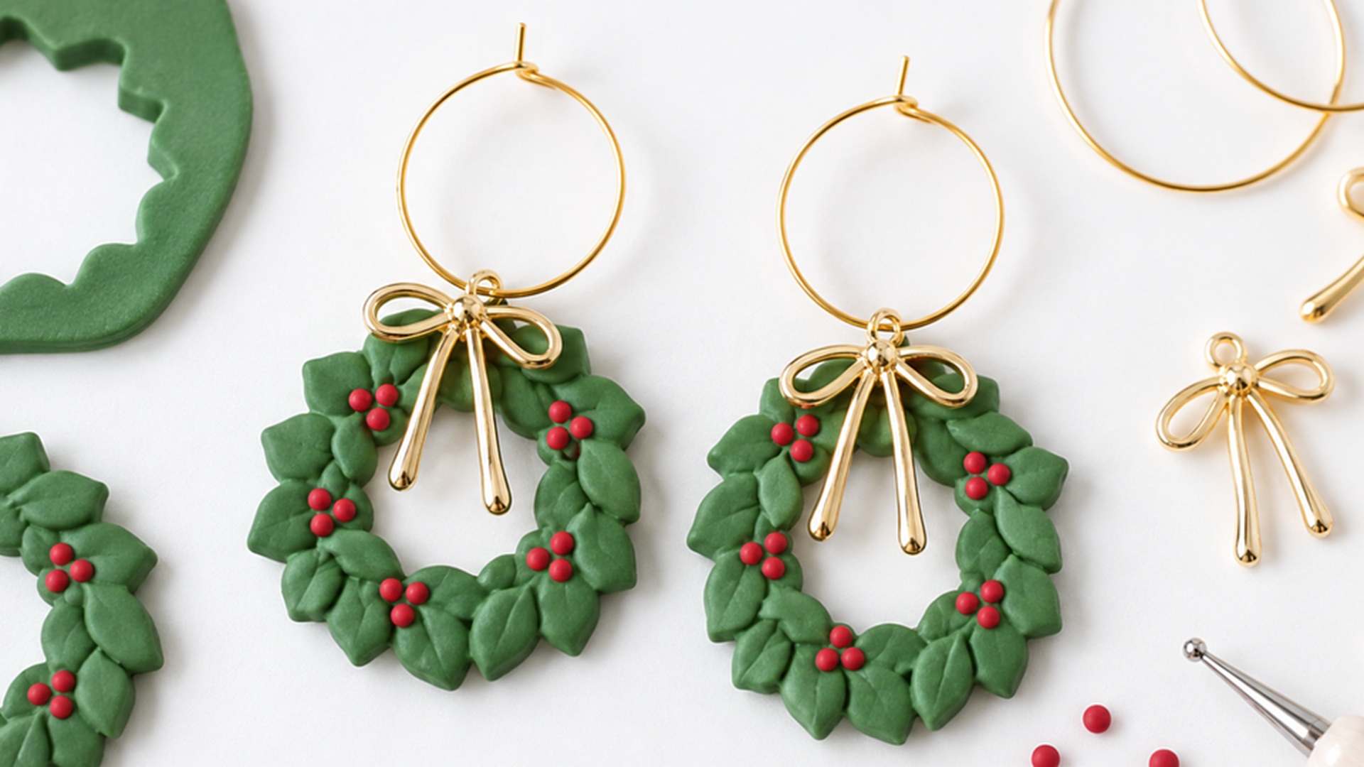 Christmas Wreath Clay Earrings at The Downtown DIY