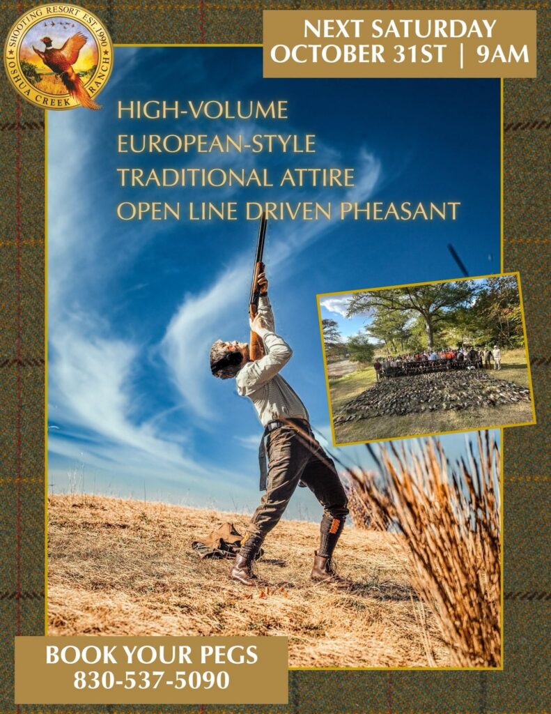 High-Volume European-Style Traditional Attire Open Line Driven Pheasant at Joshua Creek Ranch