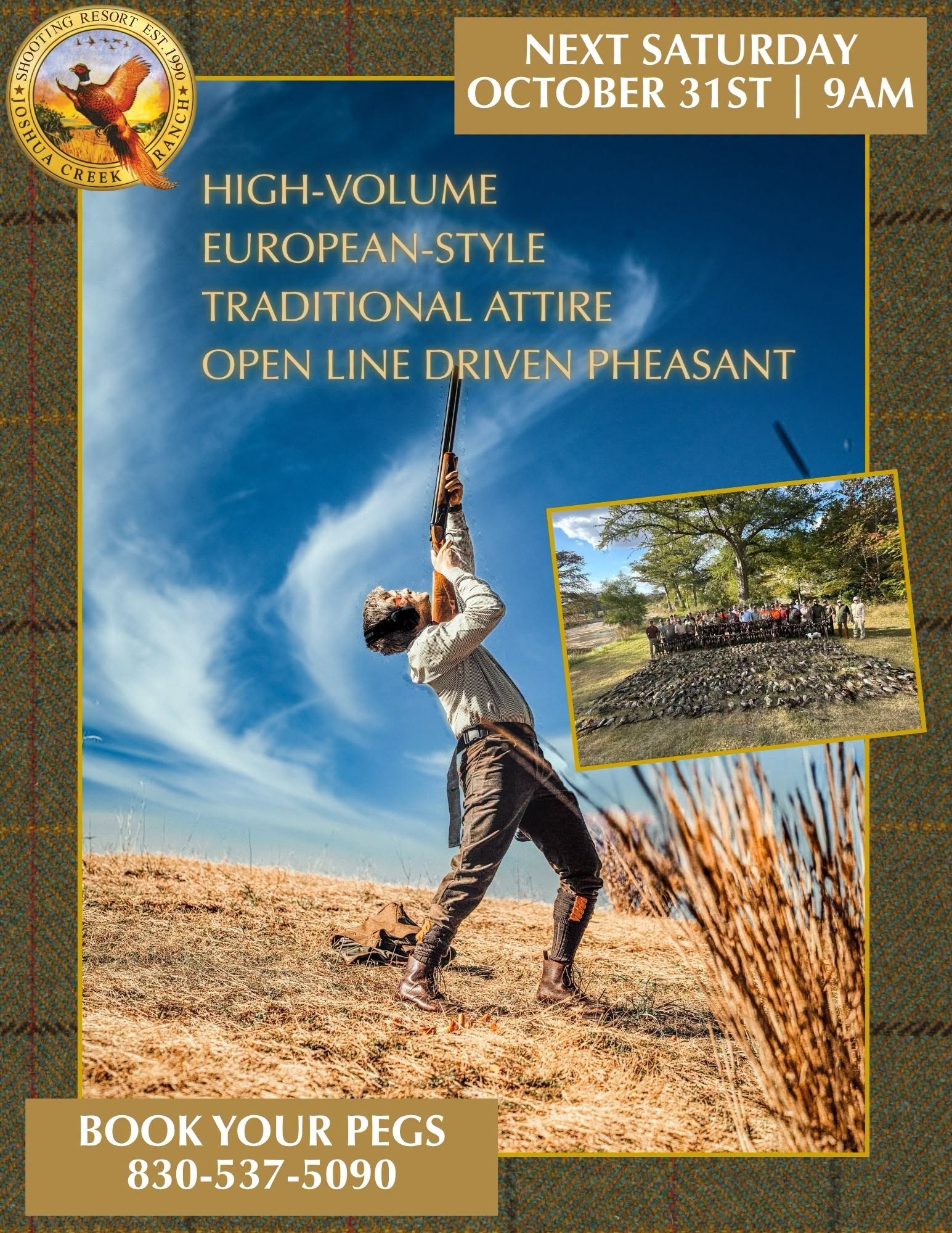 High-Volume European-Style Traditional Attire Open Line Driven Pheasant at Joshua Creek Ranch