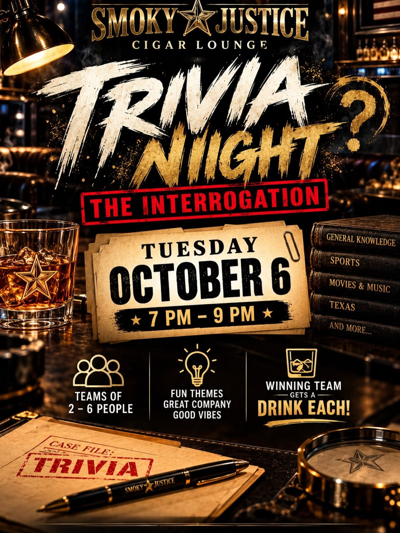 Trivia Night: The Interrogation at Smoky Justice Cigar Lounge